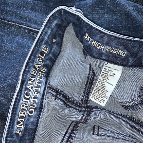 AEO SKY HIGH JEGGING Blue Denim Stretch Jeans EXC - Picture 7 of 8